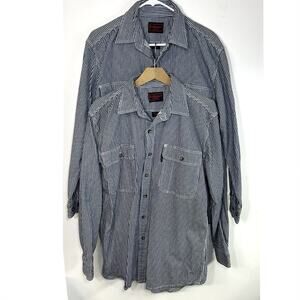 Five Brother Mens M Hickory Railroad Stripe Long Sleeve Denim Shirt Lot of 2